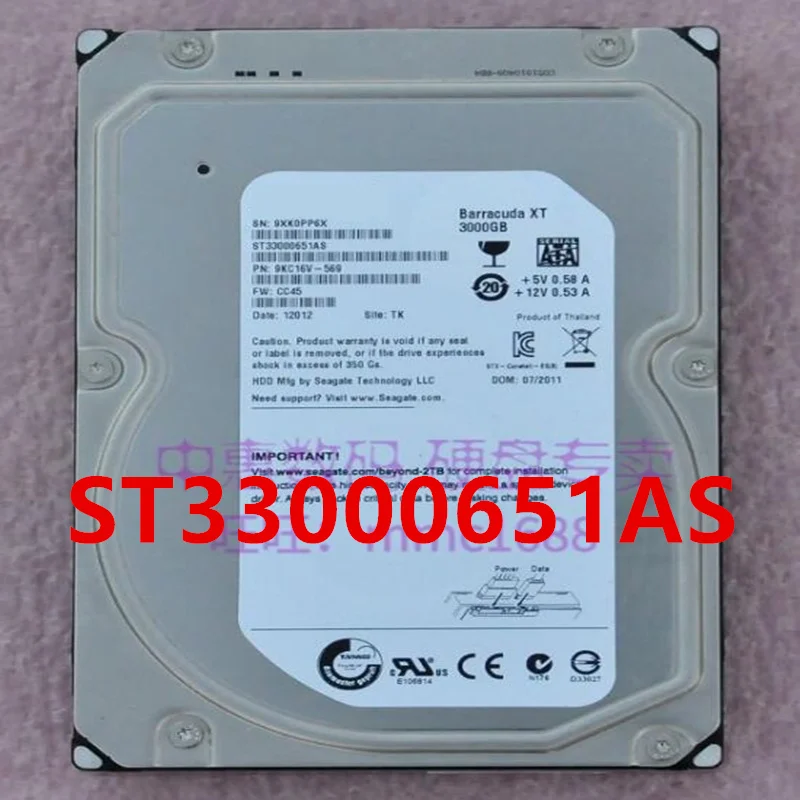 

95% Новый оригинальный жесткий диск для Seagate 3 ТБ 3,5 дюйма 64 Мб SATA 7200 об/мин для настольного жесткого диска ST33000651AS