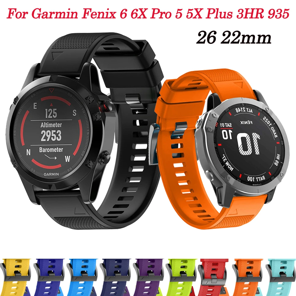 

Ремешок из силикона для наручных часов Garmin Fenix 6 6X Pro 5 5X Plus 3HR 935
