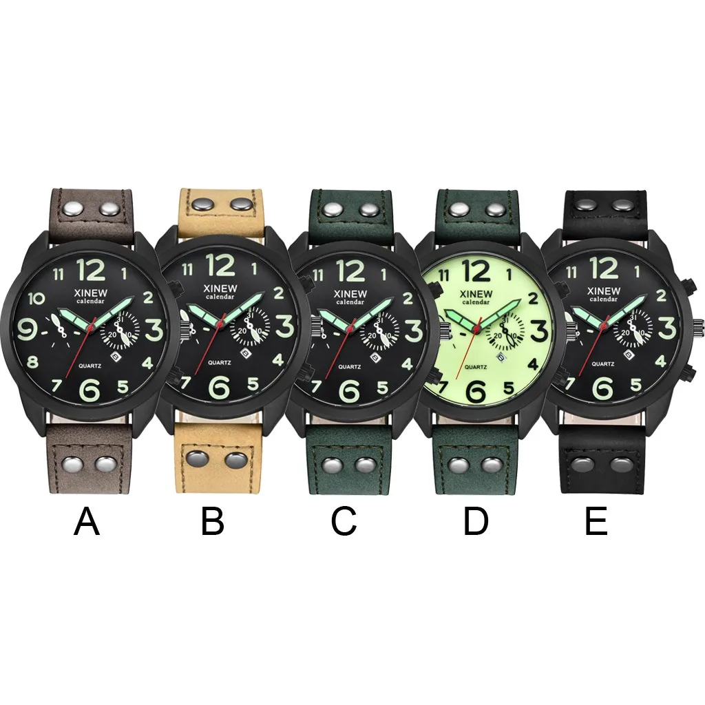 

Men Sport Luminous watch Stainless Steel Case Leather Band Watch men quartz wristwatches Personality watches mens 2020 reloj
