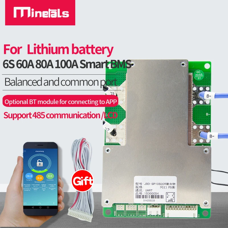 

6S 24V support Bluetooth BMS common port with balanced for inverter 100A smart lithium battery protection board