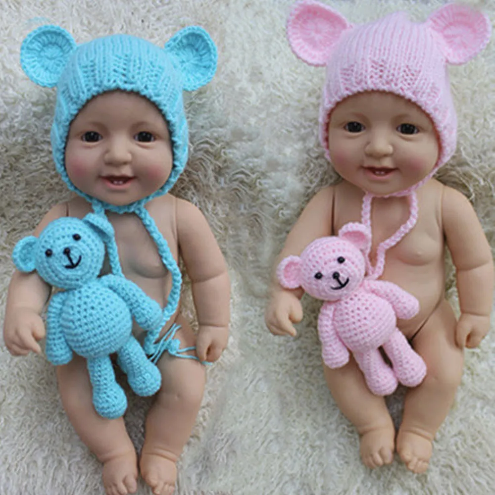 Детская шапочка-медвежонок реквизит для фотосессии вязаная шапка с плюшевым