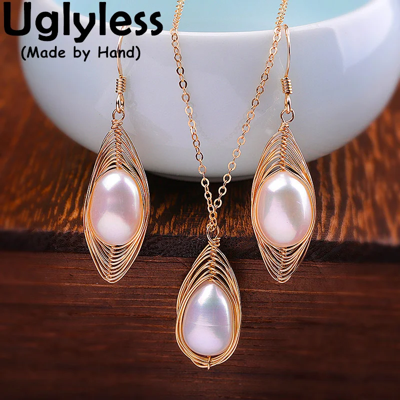 

Uglyless Exaggerated Big Size Irregular Natural Pearls Jewelry Sets Women Baroque Pearls Earrings Necklaces 925 Silver Pendants