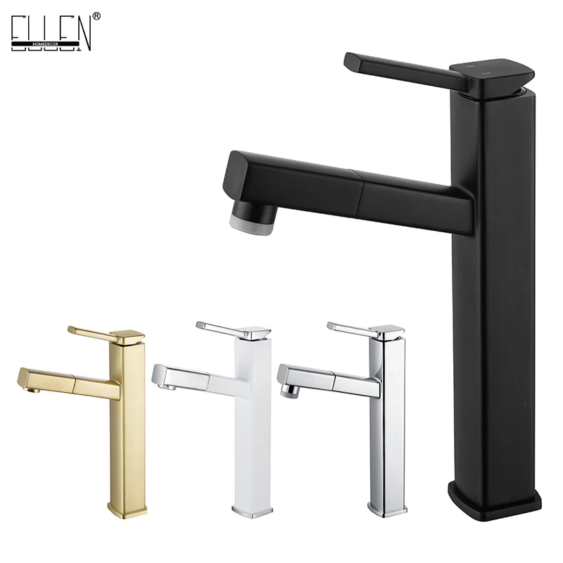 Эллен выдвижной смеситель для раковины ванной комнаты высокий черный горячей и