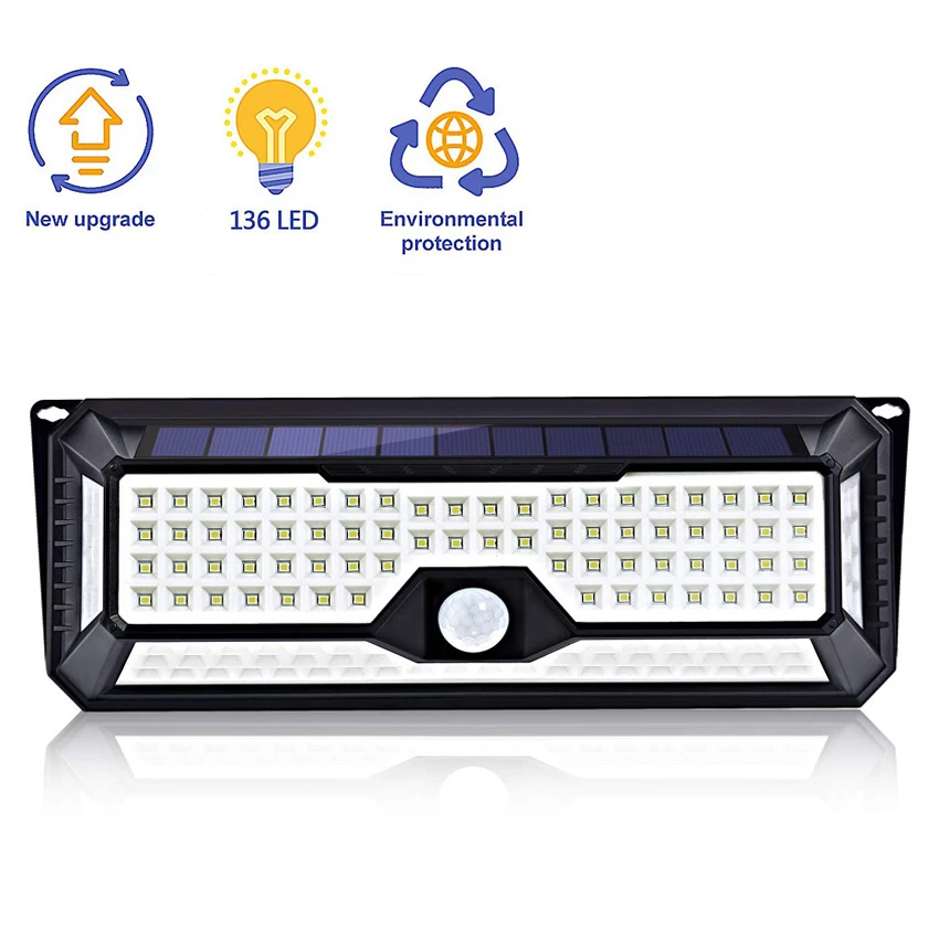 136 светодиодов супер яркий солнечный светильник с датчиком движения настенный