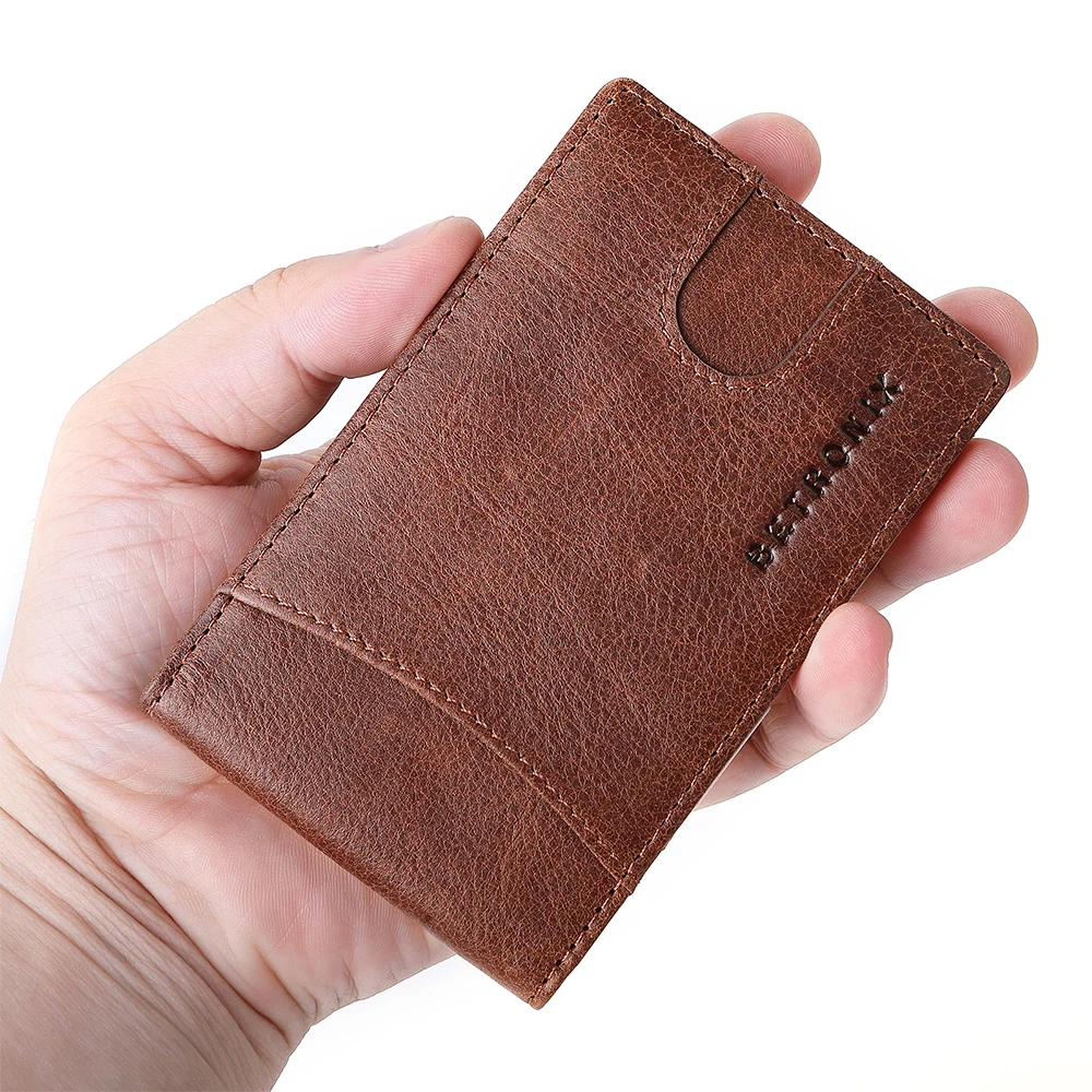 Модный однотонный мужской тонкий кошелек двойного сложения из натуральной кожи