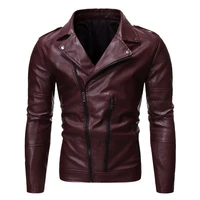 foreign trade autumn and winter new style mens oblique zipper lapel slim high end pu motorcycle leather jacket