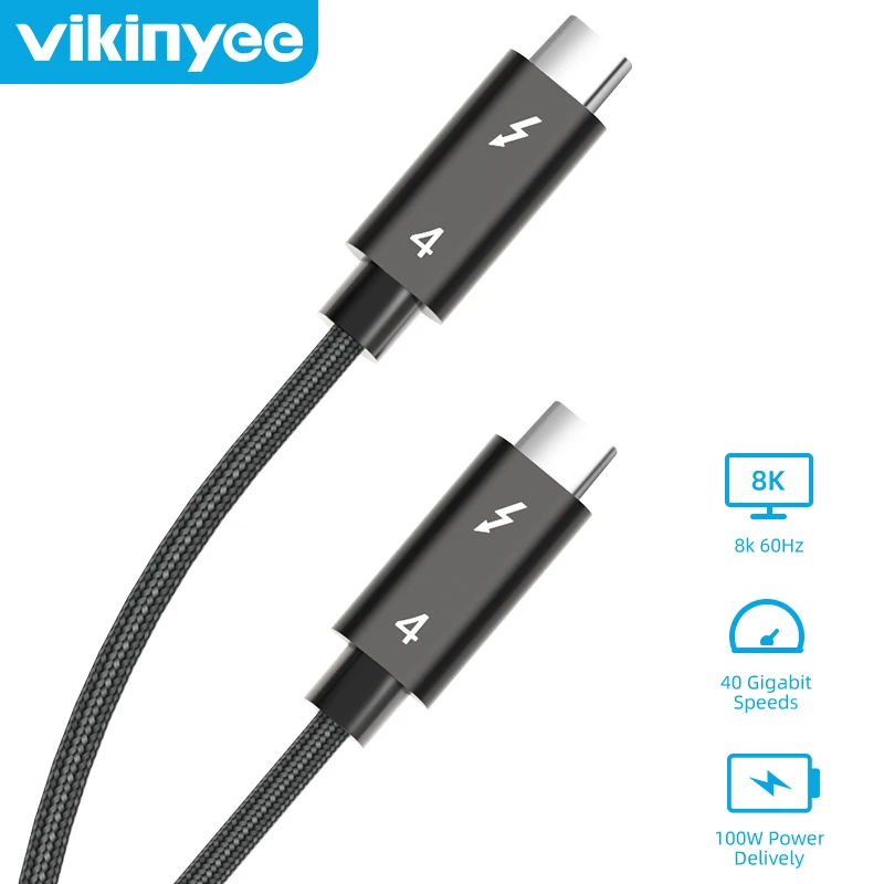 

Кабель USB Type-C Thunderbolt 4, кабель для передачи данных в нейлоновой оплетке, кабель для быстрой зарядки и передачи данных PD, 100 Вт, поддержка вывода...