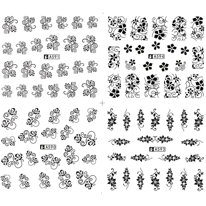 

1 2 Designs Nail Stickers Set Mixed Floral Geometric Sexy Girl Nail Art Water Transfer Decals Tattoos Sliders Manicure