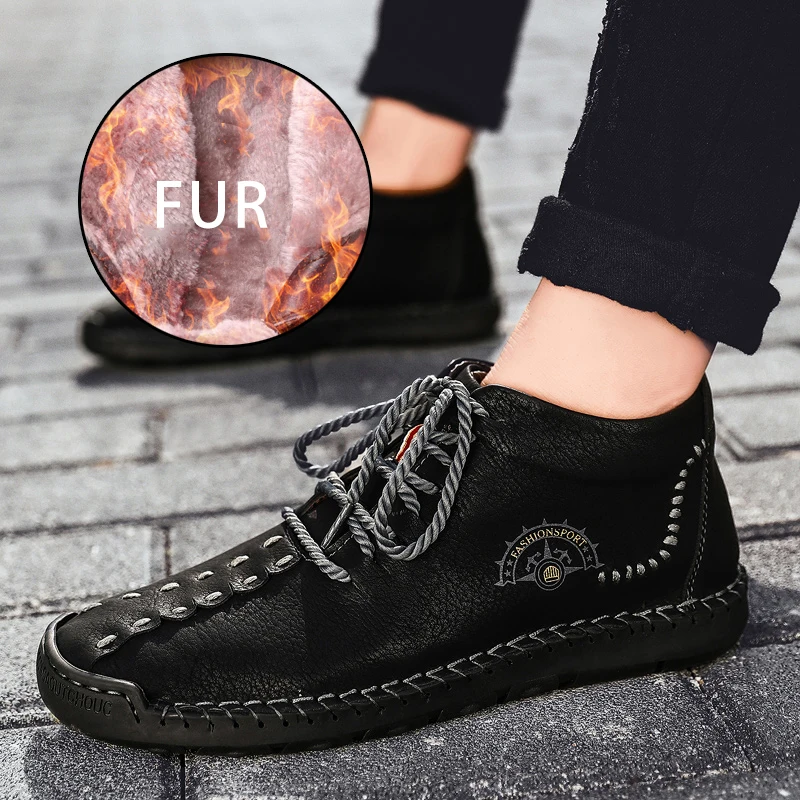 Удобные зимние ботинки мужские теплые плюшевые туфли-Мокасины высокие