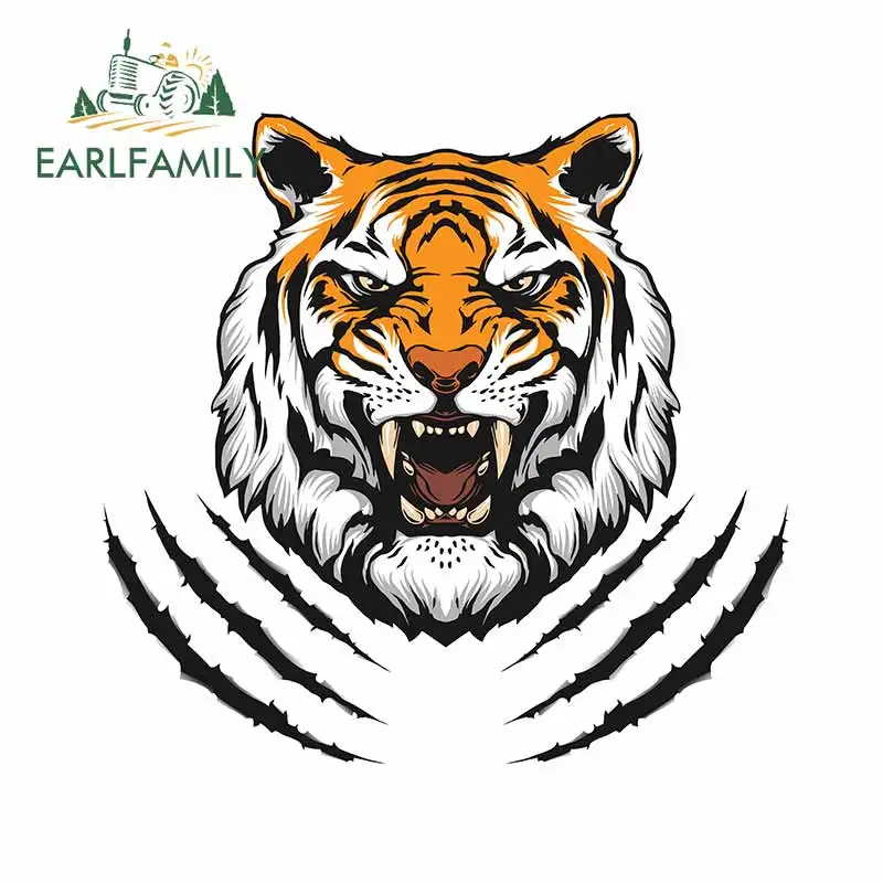

EARLFAMILY 13cm x 13cm Tiger Head Personality Claw Marks Motorcycle Car Sticker Vinyl 3D Car Decal Ripped Torn Metal Design
