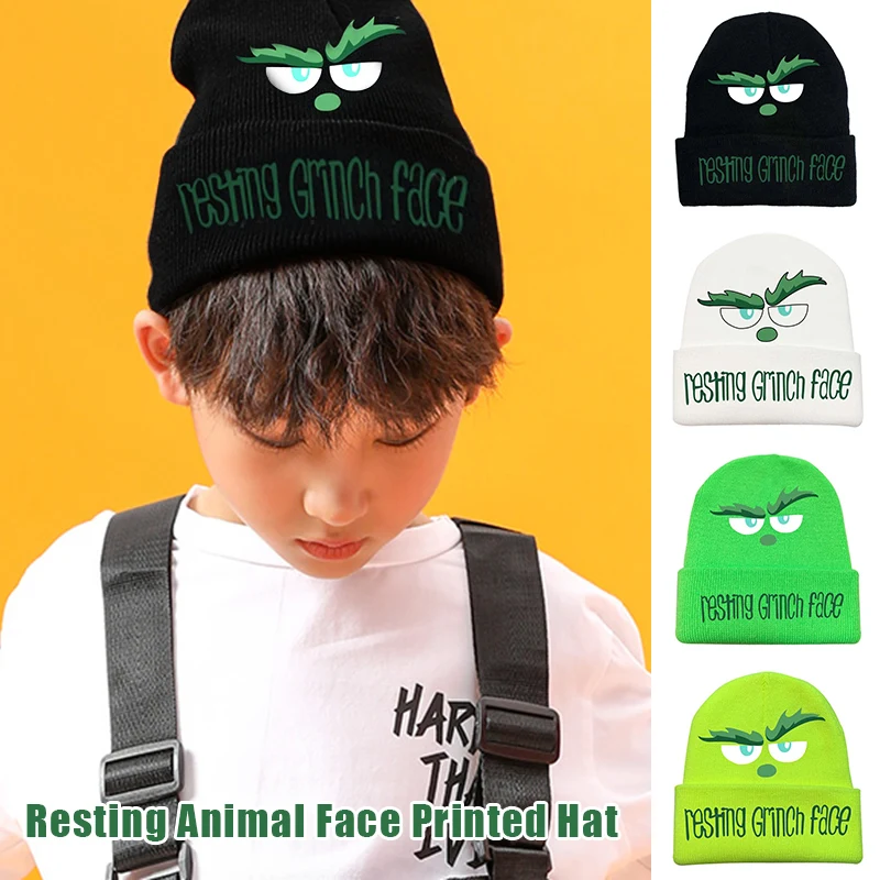 

Newly Resting Grinch Face Hat Woman's Resting Animal Face Printed Hat Knitted Beanie designer beanie bonnet