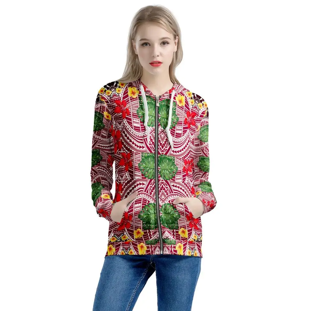 

MOQ 1 Plus Size Hoodies Women Colorful Polynesian Paisley Style Hawaii Print Casual Sublimation Hoodies Ladies Hoodie Hoodies