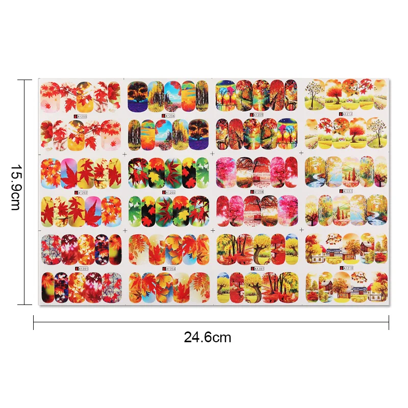 12 видов водяных наклеек для ногтей смешанные узоры красочные кленовый лист