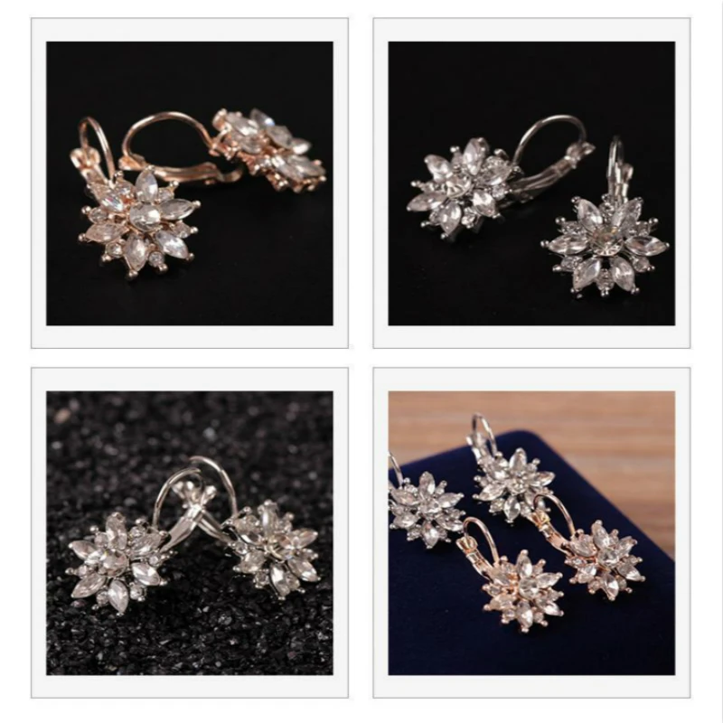 Популярные Модные серьги в форме цветка лотоса с кристаллами темпераментный