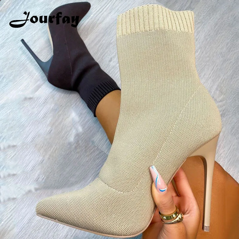 

Women's Winter High Boots Knitting Slip On Ladies Sock Boots High Thin Heel Sexy Party Shoes Female Comfort Pumps Mujer Botas