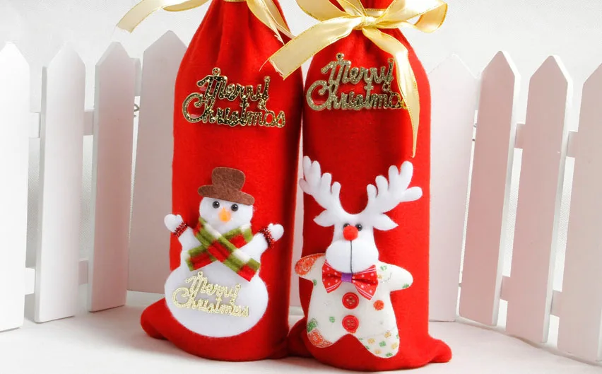 

Christmas Decoration Red Wine Bottle Cover Bags Xmas Accessories Dinner Table Ornaments Home Party Decors Santa Claus 35x13cm