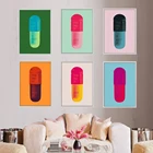 Печатные картины на стену цветные таблетки розовый зеленый мультфильм модульный холст синие плакаты картины Современный декор прикроватный фон