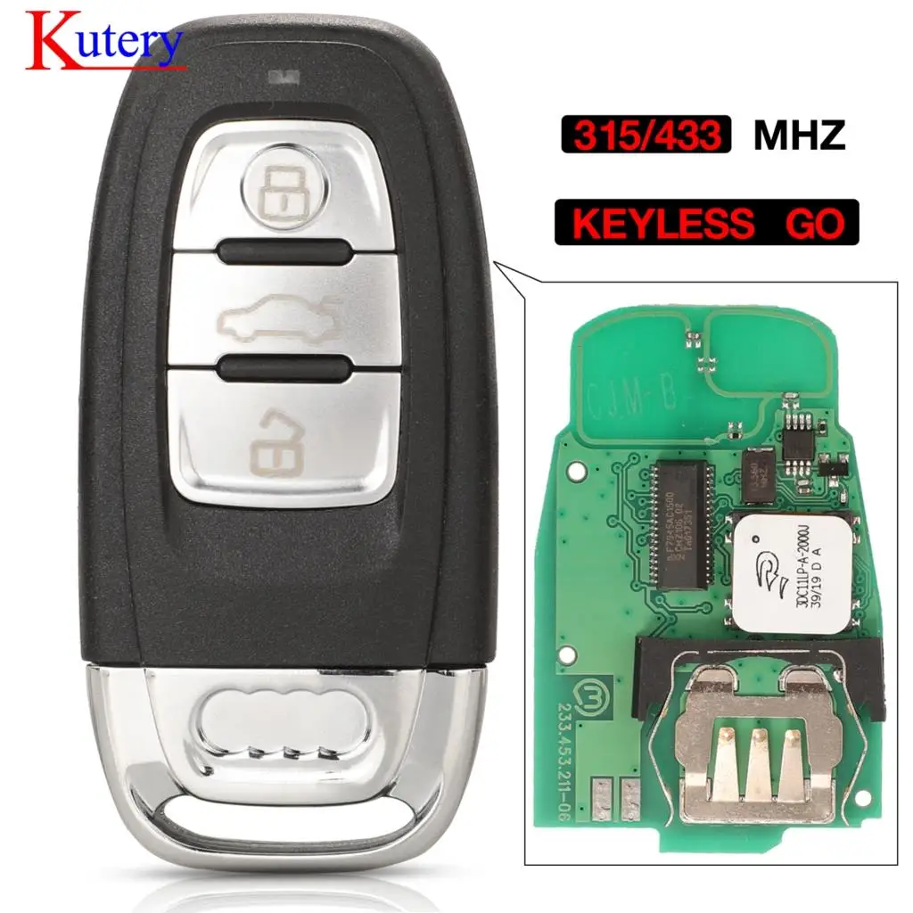 Умный дистанционный ключ kutery go 3 кнопки 315/433 МГц 8T0 959 754J для Audi Q5 A4L A5 A6 A7 A8 RS4 RS5 S4