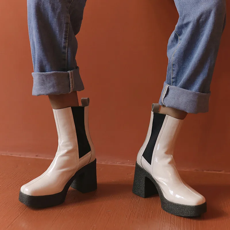 

FEDONAS Concise Platform Genuine Leather Women's Autumn Ankle Boots Round Toe High Heels Shoes Woman Party Office Shoes Woman