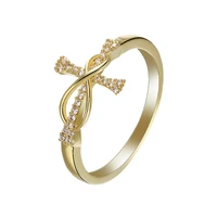 classical elegant gold color cross inlay white crystal finger ring women engagement wedding party jewelry gift