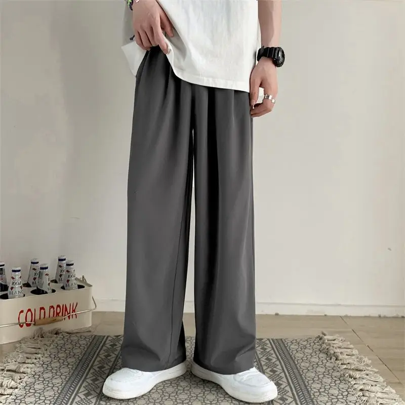 

Ice Silk Pants Men's Korean Business Casual Pants Men's Fashion Loose Straight-leg Pants Men Wide-leg Pants Men's Trousers