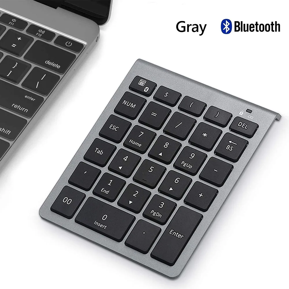 Gray BT MN-06 AVATTO 28 клавиш Bluetooth беспроводная цифровая клавиатура Мини Numpad с большим количеством функциональных клавиш цифровая клавиатура для ПК - Цвет: Gray BT MN-06