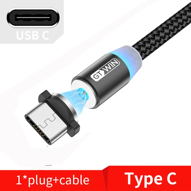 Black Type-C Cbale Магнитный Micro USB кабель GTWIN 2 м/3 м для iPhone xr Android, быстрая зарядка, Магнитный адаптер usb type C - Цвет: Black Type-C Cbale