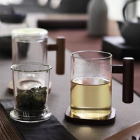 creative japanese style tea cup tea water separation filter cup high borosilicate transparent glass water cup home office