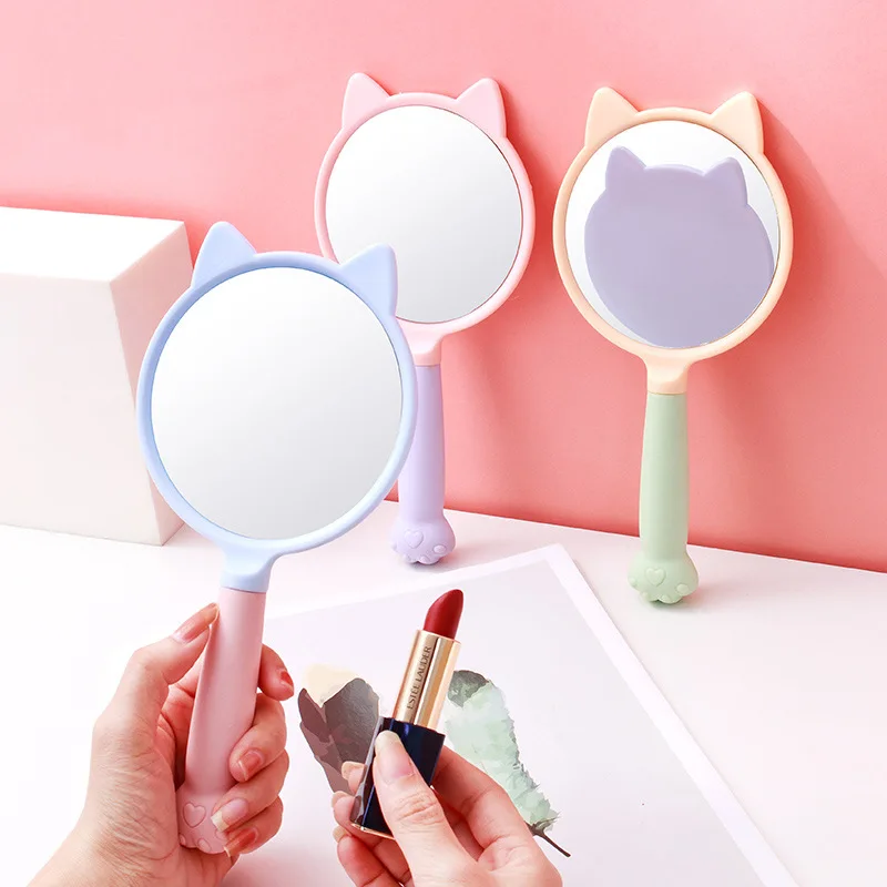 

Cartoon Cute Handle Mirror Kawaii Cat Make Up Mirror Portable Handheld Cosmetic Mirror Bedroom Girl Student Dressing Mirrors