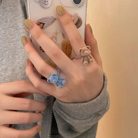 cute flocking bear aesthetic rings for women rabbit animal open finger rings for girls kids trend birthday party jewelry gift