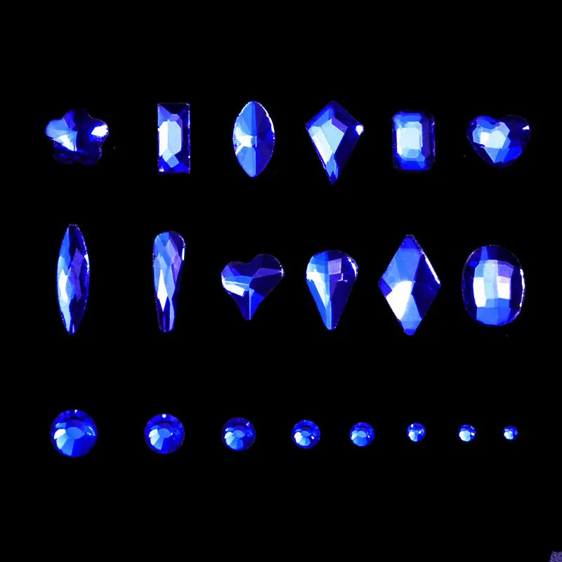 

21 Grids/Box Multi-Shape Flat Back Shiny Glass Crystal Blue Rhinestone DIY Nail Art Craft Crystal 3D Decoration Rhinestone