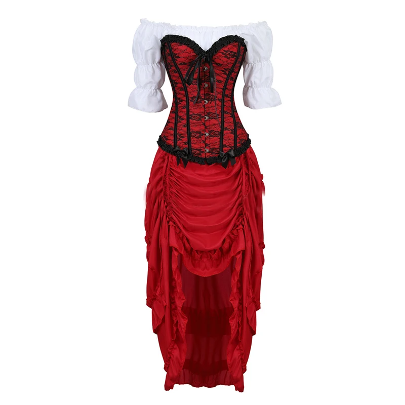 Renaissance Corset Dress Vintage Gothic Corset Skirt Lace Up Corset Blouse Women Bustier Tops Plus Size Red Gothic Clothes