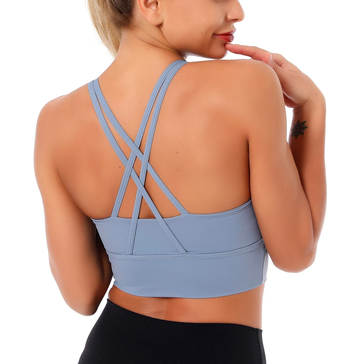 

Fashion Backless Gym Strappy Sports Bra Sexy Running Fitness Yoga Tank Tops Push Up Shockproof Gym Bras Sports Tops Plus Size