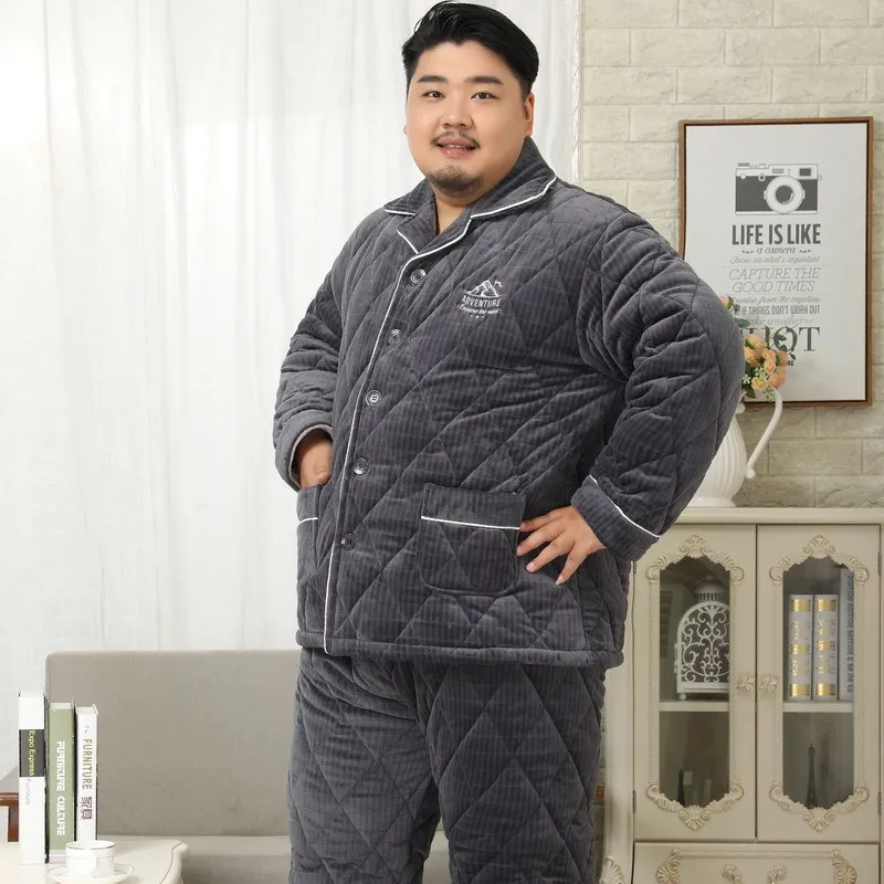 Зимние Утепленные стеганые пижамные комплекты больших размеров 150 кг Мужская
