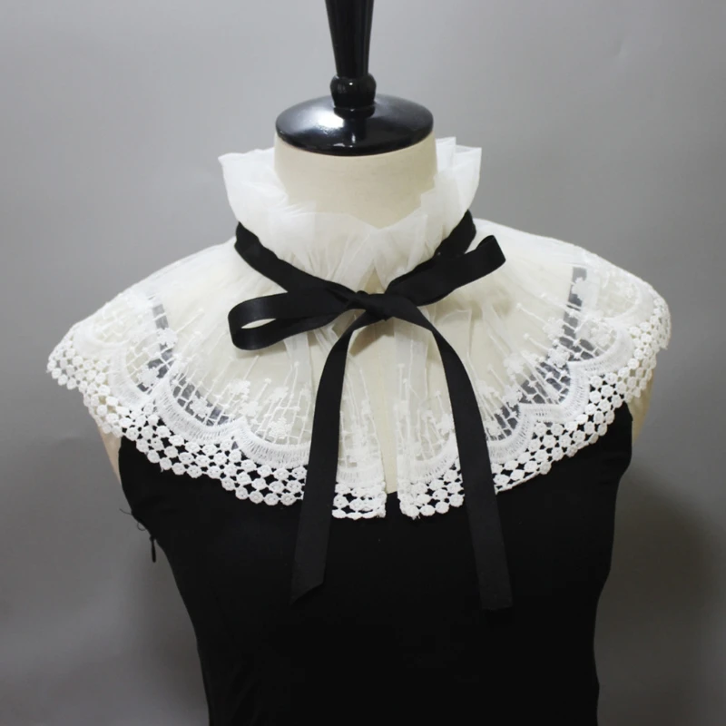 

Korean Style Stand-up Collar Fake Collar Shawl Sweet Embroidery Floral Lace Decorative Necklace Half Shirt Hollow Out Mesh