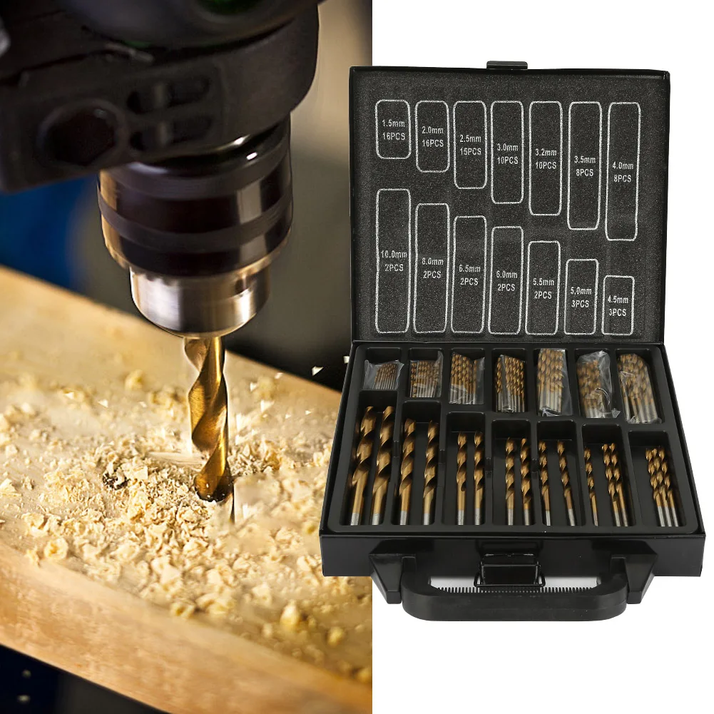 

99pcs 1.5-10mm Titanium Coated HSS Twist Drill Bit Set For Wood Metal Plastic Iron Sheet Aluminum Alloy 1.5mm-10mm