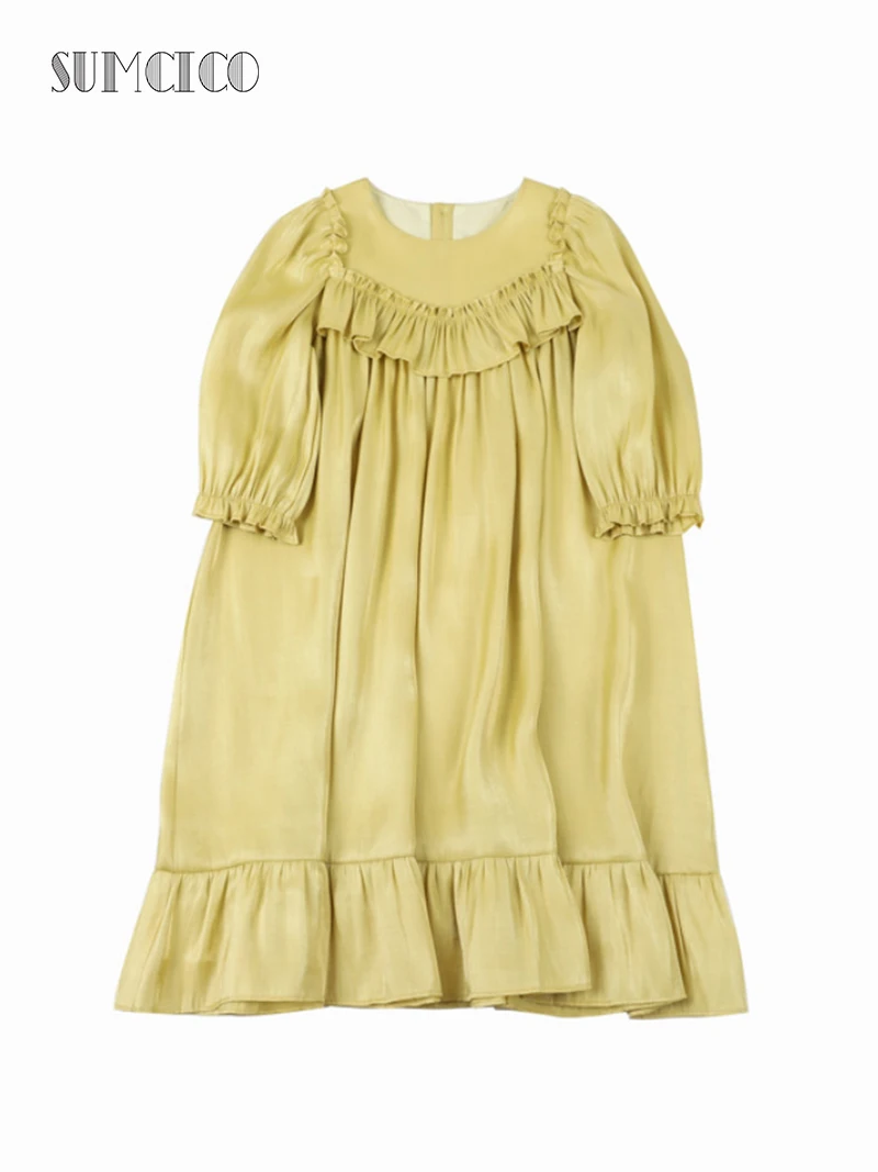 

Sumcico 2020SS Latest Girl's Shiny Yellow Ruffles Lolita Style Dress Toddler Baby's French Style Dress Age 2-15Y