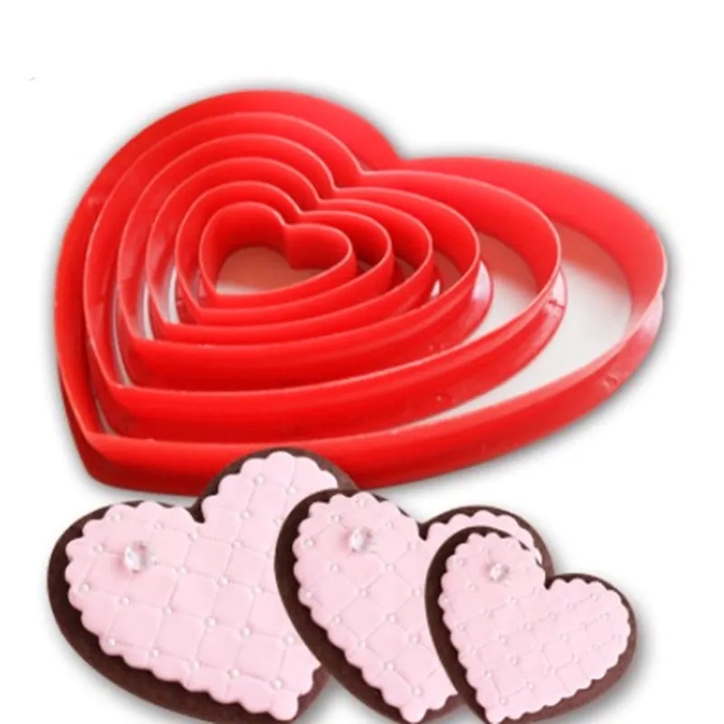 

6pcs/set Heart Shaped plastic Cake mold cookie cutter Fondant biscuit stamp Sugar Craft cake decorations Moulds Baking Tools
