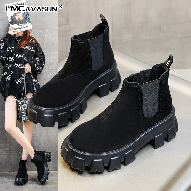 LMCAVASUN осенне зимние женские ботинки челси водонепроницаемые ботильоны на