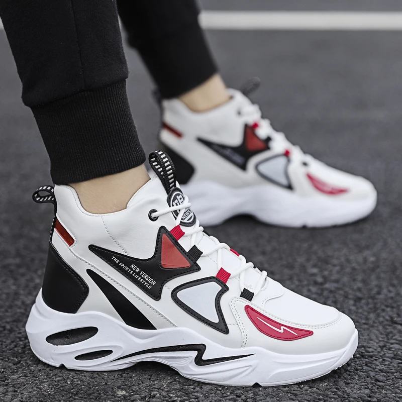 Зимняя спортивная обувь для мужчин кроссовки на платформе дышащая кожаная