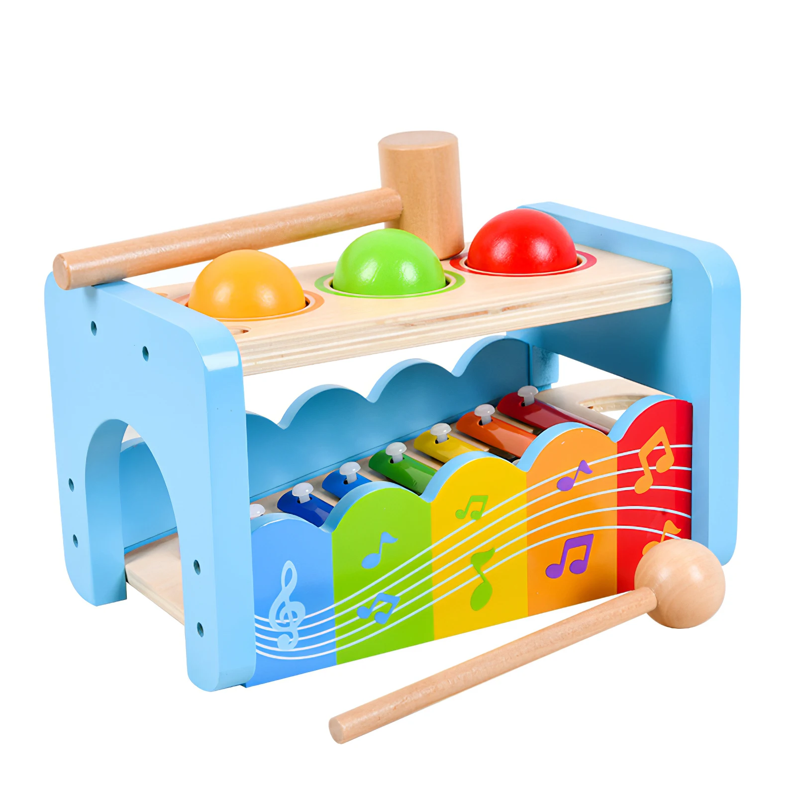 

2 In 1 Wooden Pound Whac-A-Mole Toy Kid Xylophone Early Music Color Enlightenment Motor Skill Development Montessori Musical Toy