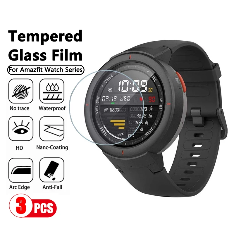 

3Pcs 9H Premium Explosion-Proof Tempered Glass For HuaMi Amazfit GTR Ares Stratos3 For Amazfit Pace Verge T-Rex Screen Protector