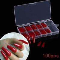 24pcs 100pcs fake nails glaze red press on false nails extra long coffin ballerina without glue nail art salon must have