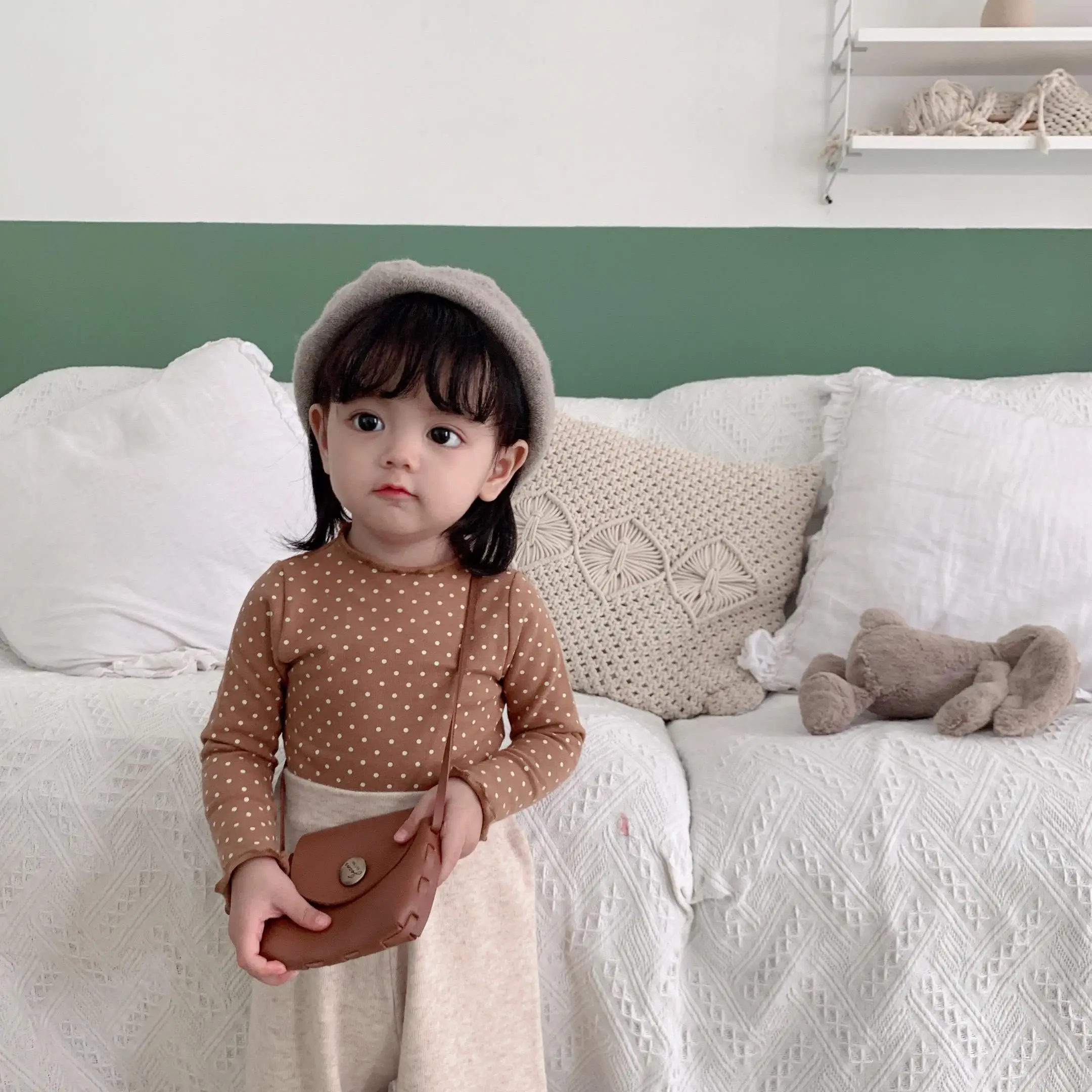 Girls T-shirt Spring And Autumn Dress New Kids Long Sleeve Bottom Shirt kids Long Sleeve Tops Girls Tees - Цвет: Цвет: желтый