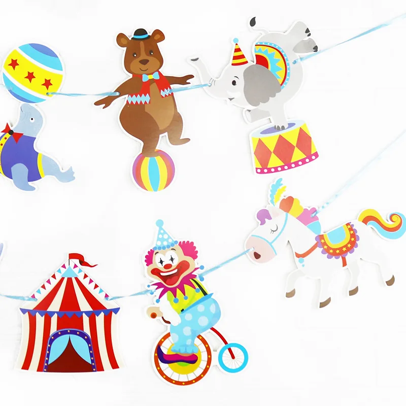 

Carnival Circus Birthday Banner Circus Animals Clown Magician Garland Bunting for Kids Birthday Baby Shower Party Decoration