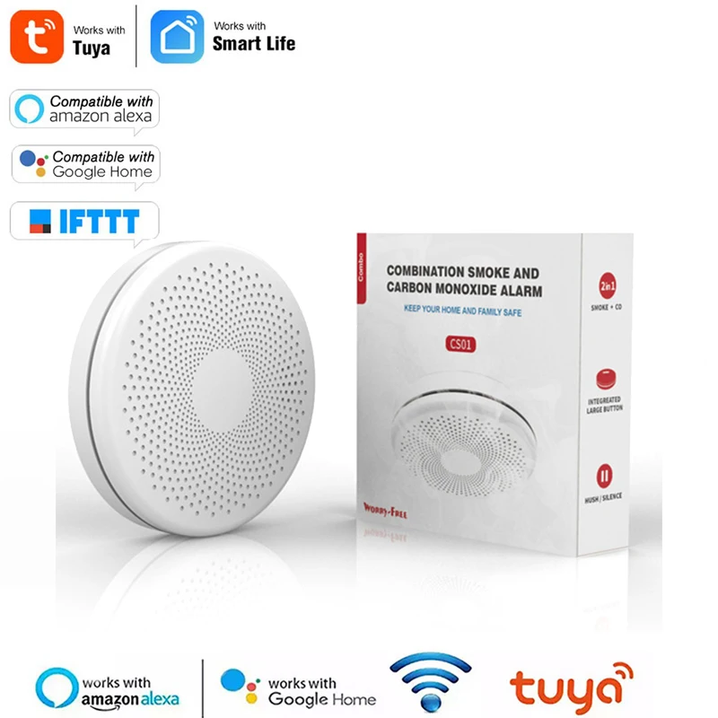Смарт-детектор дыма Tuya Wi-Fi детектор температуры пожарной сигнализации работает с