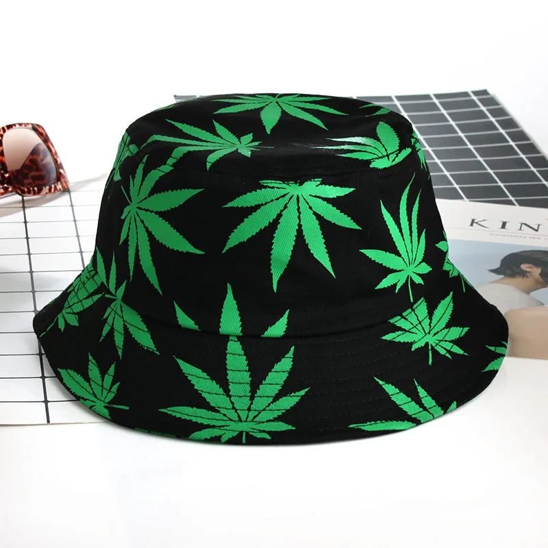 

Хлопковая рыболовная шляпа для мужчин и женщин, Панама в стиле хип-хоп с плоским верхом, с принтом кленовых листьев, шляпа от солнца, для пар, ...