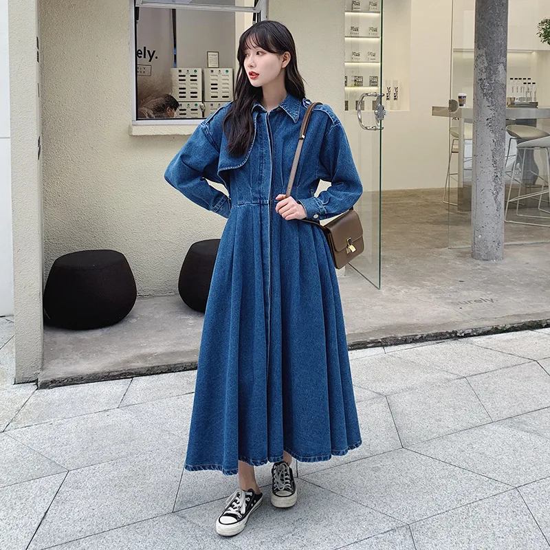 

SuperAen 2021 Spring New Plus Size Loose Slim Denim A-Line Full Woman Dress