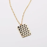 stainless steel jewelry black white plaid pendant necklace