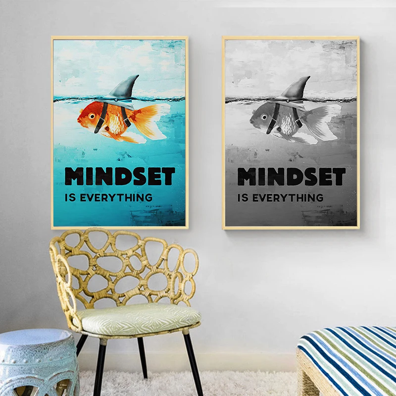 Современный Плакаты арт мотивации холст картины мышление всё с рыбой печатает
